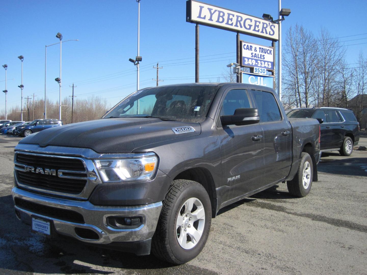 2021 gray /gray RAM 1500 Big Horn Crew Cab 4WD (1C6SRFFT3MN) with an 5.7L V8 engine, 8A transmission, located at 9530 Old Seward Highway, Anchorage, AK, 99515, (907) 349-3343, 61.134140, -149.865570 - Nice Ram 1500 Big Horn, bedliner and bed cover, come take a test drive - Photo#0